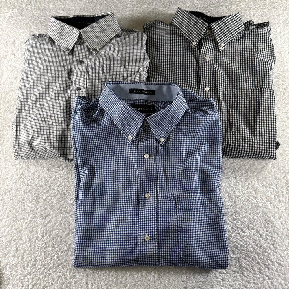 3 Lot Paul Frederick Mens Non Iron 2 Ply Cotton Pinpoint Dress Shirt XXL 17.5-35